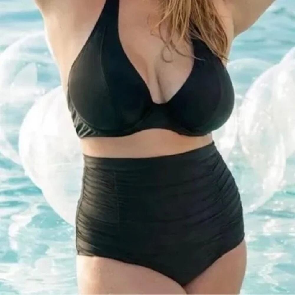 EMPETUA by SHAPERMINT NIP $45 High-Waisted Control Ruched Bikini Bottom Black